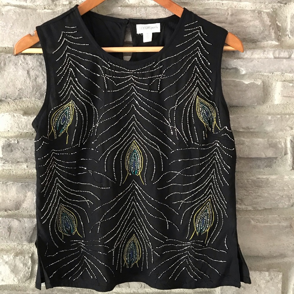 Hyde Park Size S Beaded Peacock Feather Tank Top 🦚